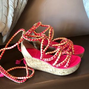 Hot pink ankle wrap Tory Burch sandals